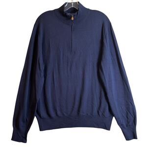 Brooks Brothers Mens L Extra Fine Italian Merino Wool 1/4 Zip Navy Sweater